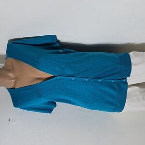 New York & Company Womens Turquoise Button Front Knit Top  Sweater Sz Large NWT